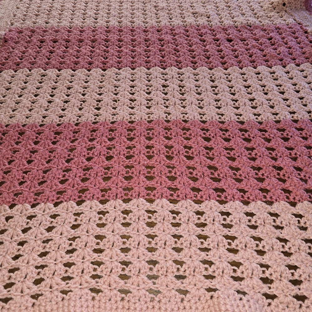 Vintage Crochet Pink on Pink Blanket Throw Handmade Wonderfulness 35 x 53 inches - Picture 5 of 11